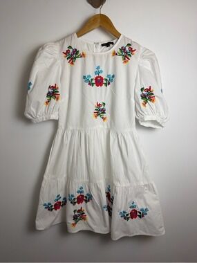 cottagecore embroidered folk dress puff sleeve tiered midi dress